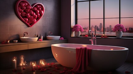 Sticker - Interior of modern bathroom decorated for Valentine's Day