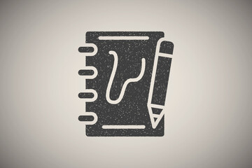 Wall Mural - Notebook, pencil icon vector illustration in stamp style