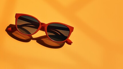 Poster - Sunglasses. Ginger background with sunlight shadows silhouette. Flatlay, top view
