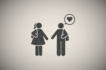 Poster - In love, man, woman, student icon vector illustration in stamp style