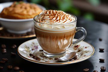 Wall Mural - Cappuccino is served in a smaller cup and Garnish with whipped cream
