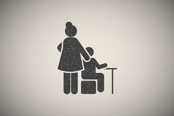 Poster - Class, test, teacher, student icon vector illustration in stamp style
