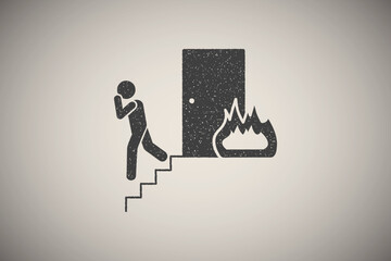Poster - Fire, man, stairs icon vector illustration in stamp style