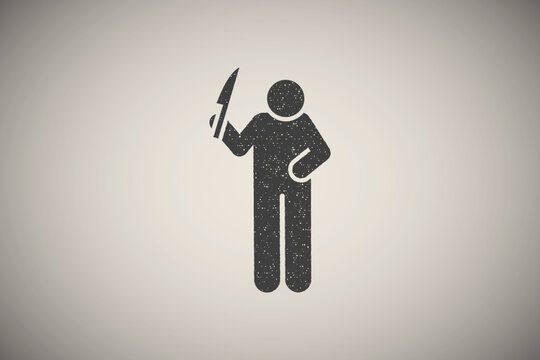 Cut himself suicidal killing wrist icon vector illustration in stamp style