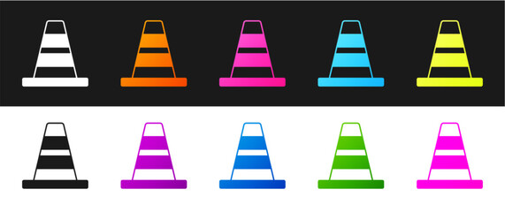 Wall Mural - Set Traffic cone icon isolated on black and white background. Vector