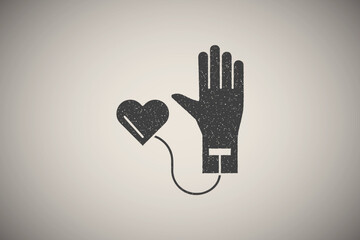 Poster - Hand, hematology, heart icon vector illustration in stamp style