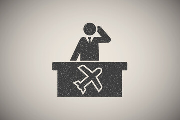 Poster - Man, airport, think icon vector illustration in stamp style