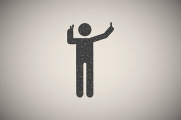 Poster - man, selfie icon vector illustration in stamp style