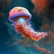 flying mushroom jellyfish there are very hot cloud strong thunder is everywhere hyper reality fantastic color high angle many alien flying 