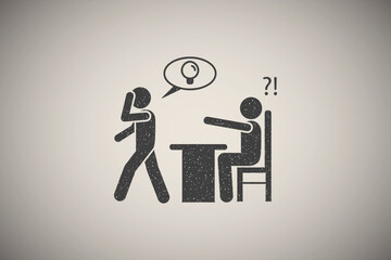 Poster - Man have idea in office icon vector illustration in stamp style
