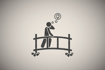 Poster - Man have idea during walking icon vector illustration in stamp style