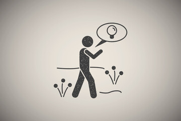 Poster - Walk, idea, man icon vector illustration in stamp style
