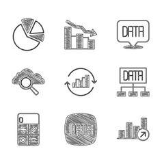 Poster - Set Pie chart infographic, Data analysis, Financial growth, Calculator, Search cloud computing, and icon. Vector