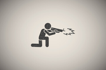 Wall Mural - Man gun shoot icon vector illustration in stamp style