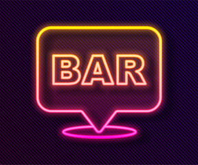 Wall Mural - Glowing neon line Alcohol or beer bar location icon isolated on black background. Symbol of drinking, pub, club, bar. Vector