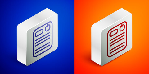 Poster - Isometric line Dossier folder icon isolated on blue and orange background. Silver square button. Vector