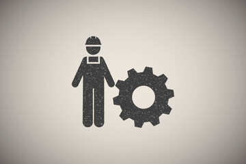 Sticker - Engineering, work, industry icon vector illustration in stamp style