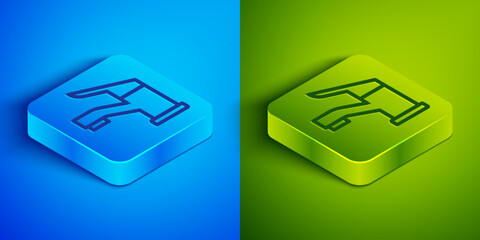 Wall Mural - Isometric line Water tap icon isolated on blue and green background. Square button. Vector