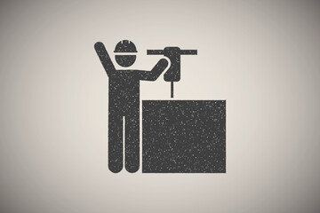 Sticker - Fixing, industry, job, manufacturing icon vector illustration in stamp style