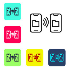 Poster - Black line Cloud technology data transfer and storage icon isolated on white background. Set icons in color square buttons. Vector