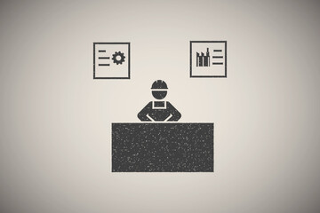 Poster - Office, man, engineer, worker, man icon vector illustration in stamp style