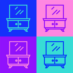 Sticker - Pop art line Dressing table icon isolated on color background. Vector