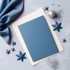 Blank blue star card flatlay mockup
