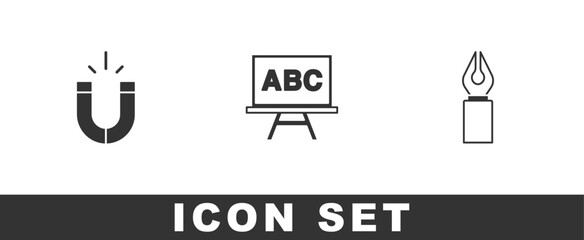 Poster - Set Magnet, Chalkboard and Fountain pen nib icon. Vector