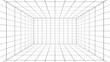 © oselote - A grid of lines in an empty, white room serves as a visual cue. ,a space with a distance-measuring grid , a grid view,3d rendering