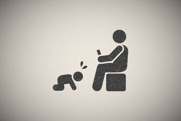 Wall Mural - Phone, man, baby, crying icon vector illustration in stamp style