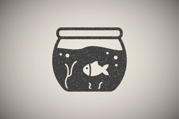 Poster - Aquarium, fish icon vector illustration in stamp style