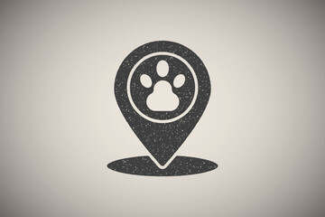 Poster - Location, paw icon vector illustration in stamp style