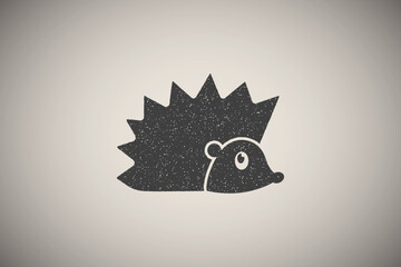 Poster - Hedgehog, animal icon vector illustration in stamp style