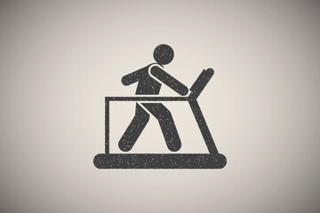 Wall Mural - Treadmill, man icon vector illustration in stamp style