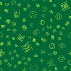 Poster - Set line Laptop with graph chart, Abacus and Geometric figure Sphere on seamless pattern. Vector