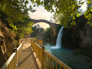 Wall Mural - Clandras bridge and waterfall.  It is a Phrygian period structure. The most important touristic and historical places of Usak province. Touristic and historical buildings of Turkey. 