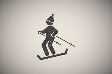 Poster - man is skiing icon vector illustration in stamp style
