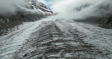 Argentiere Glacier Aerial Drone Shoot In A Cloudy Day In The Frech Alps 