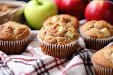 Wall Mural - apple cinnamon muffins on a checkered cloth