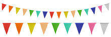 Carnival Garland, Birthday Party Decoration. Rainbow Pennant Banner Flags. Colorful Multicolored Triangular Flags. Png Transparency