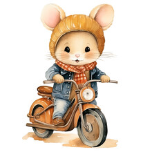 Cute Mouse On Motorbike, Sweet Animal Transparent Clipart
