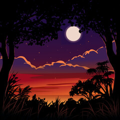 Wall Mural - night background with moon and forest