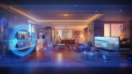 Smart home concept connecting objects in the house interior with artificial intelligent technology