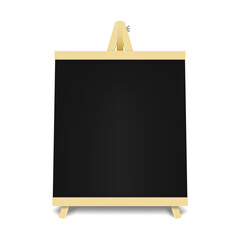 Wall Mural - Wooden sandwich black board realistic vector mockup. Blank A-frame chalkboard mock-up. Outdoor sidewalk sign. Menu display stand. Template for design