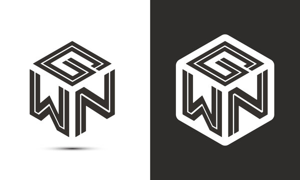 GWN letter logo design with illustrator cube logo, vector logo modern alphabet font overlap style.
