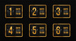 Set of golden countdown timer for Black Friday. Modern clock countdown display. Days to do. Luxury countdown template for sale, promo and offer.