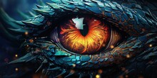 Myth Fantasy Dragon Eye. Macro Close Up Illustration Decoration Graphic Art View Lokk Watching At You