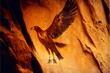 a paleolithic cave painting of a superb wedgetailed eagle in a canyon 