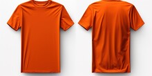 Plain Orange Mockup T - Shirt Template, With Views, Front And Back, Isolated On Transparent Background