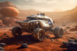 Witness the future with a high tech  rover car venturing across the desolate landscapes of Mars or a distant celestial planet. Ai generated